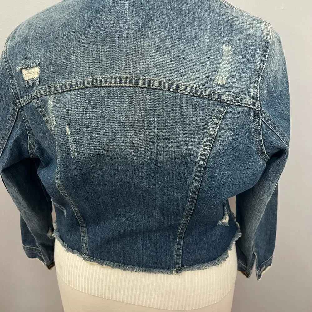 NWOT True Craft Distressed Cropped Blue‎ Jean Jacket - 0X